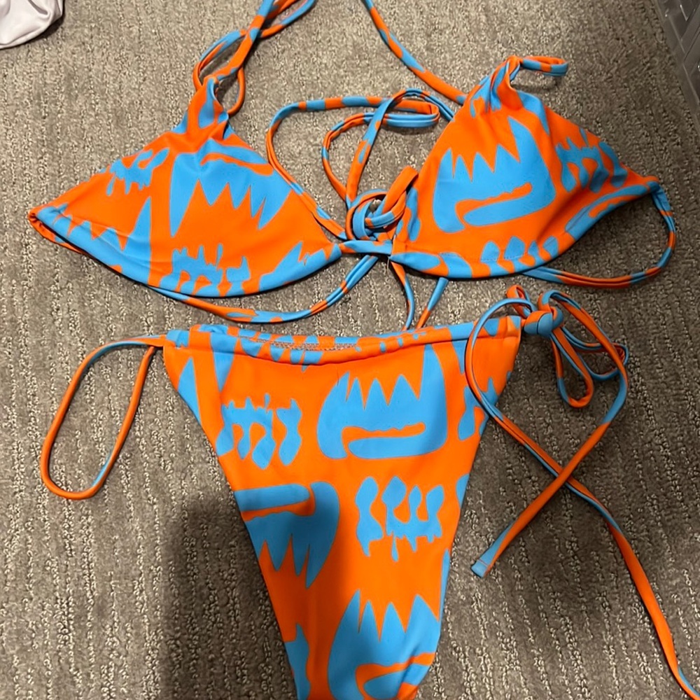 blue and orange bikini